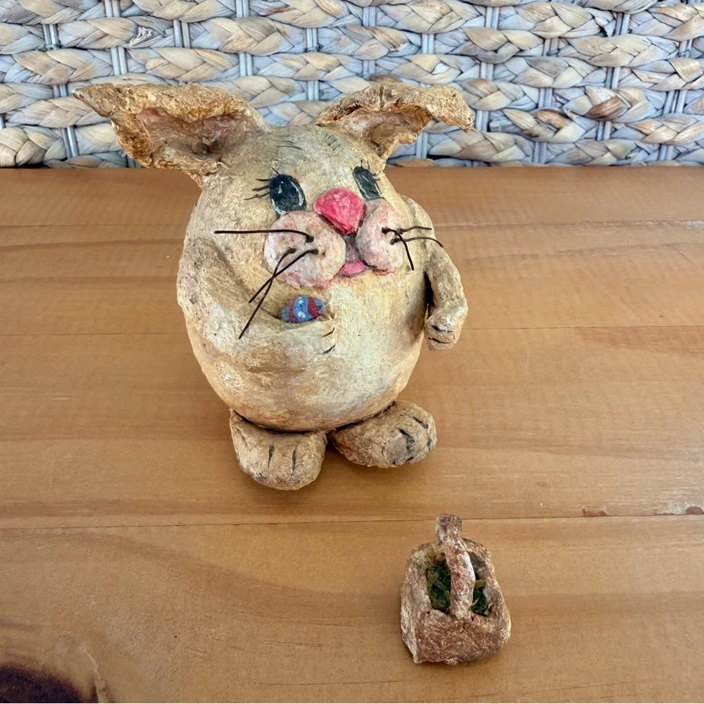 Hand Made Vintage Paper Mache Bunny Rabbit Signed By Artist Easter Spring